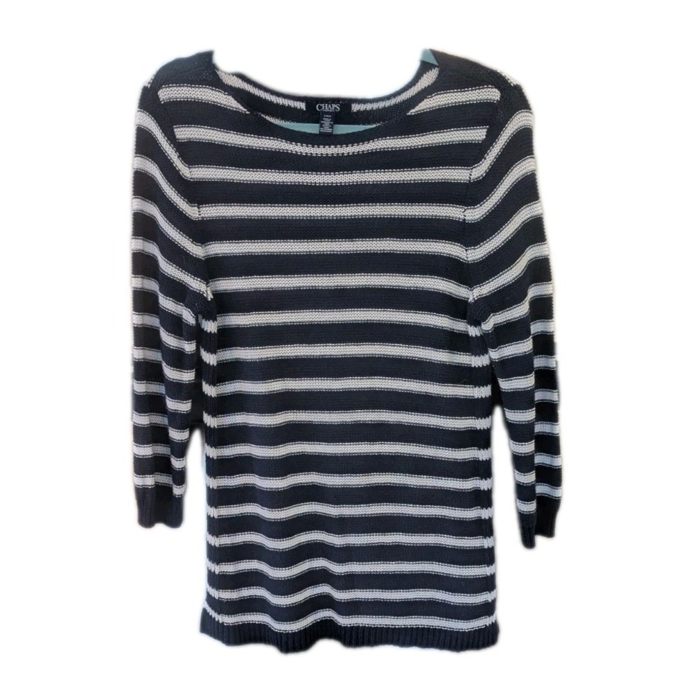 Open Knit Gauzy Sweater Women's L Linen Blend Nautical Striped Stretchy nautical